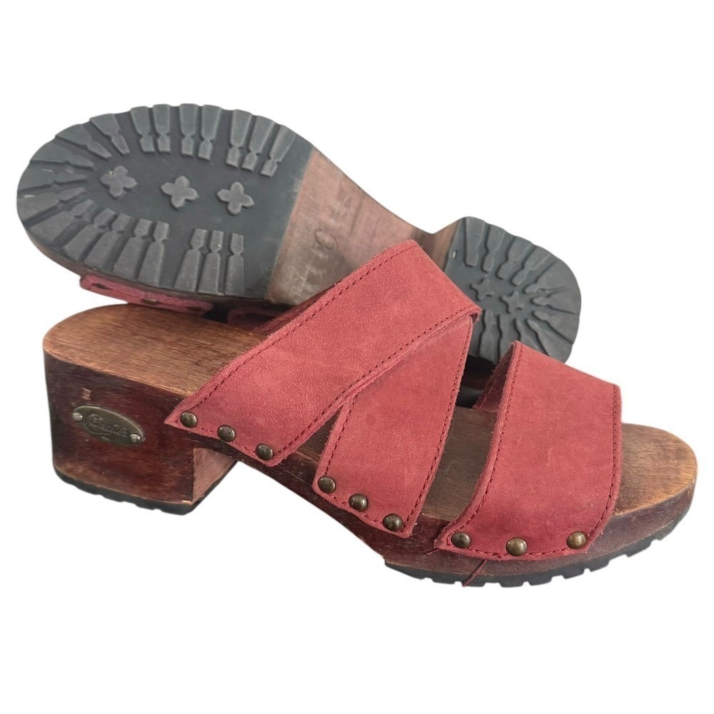 Candies Y2K Red Leather Platform Clogs Womens Size 6 Slide Sandals Lug Soles